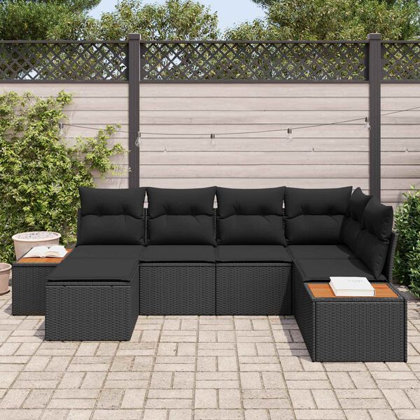 vidaXL Garden Sofa Set with Cushion 6 pcs Black Poly Rattan