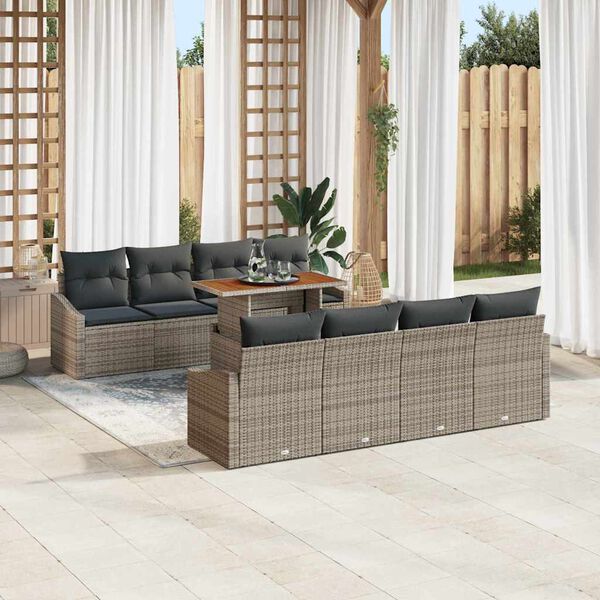 vidaXL Garden Sofa Set with Storage 9 pcs Grey Poly rattan