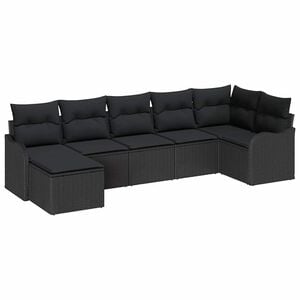 vidaXL Garden Sofa Set 7 pcs Black Poly Rattan