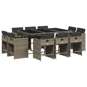 vidaXL 11 Piece Garden Dining Set with Cushions Grey Poly Rattan