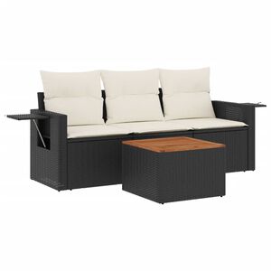 vidaXL 4 Piece Garden Sofa Set with Cushions Black Poly Rattan