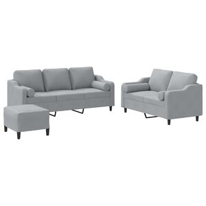 vidaXL 3 Piece Sofa Set with Pillows Light Grey Fabric