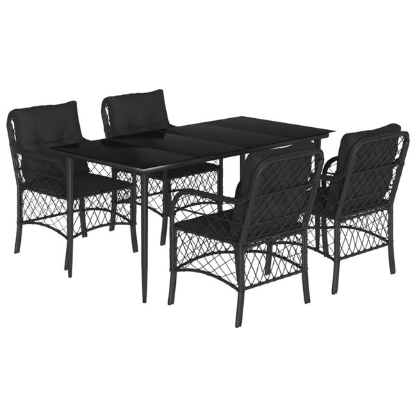 vidaXL 5 Piece Garden Dining Set with Cushions Black Poly Rattan