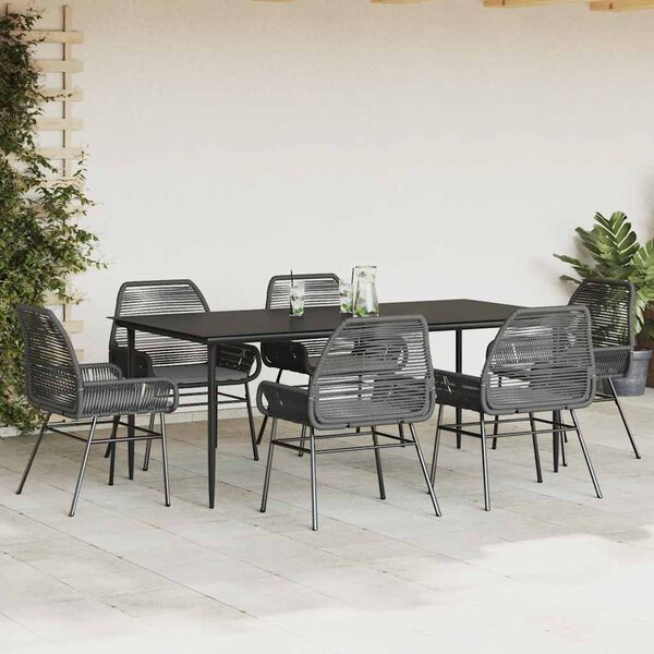 vidaXL 7 Piece Garden Dining Set with Cushions Black Poly Rattan Glass
