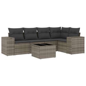 vidaXL 6 Piece Garden Sofa Set with Cushions Grey Poly Rattan