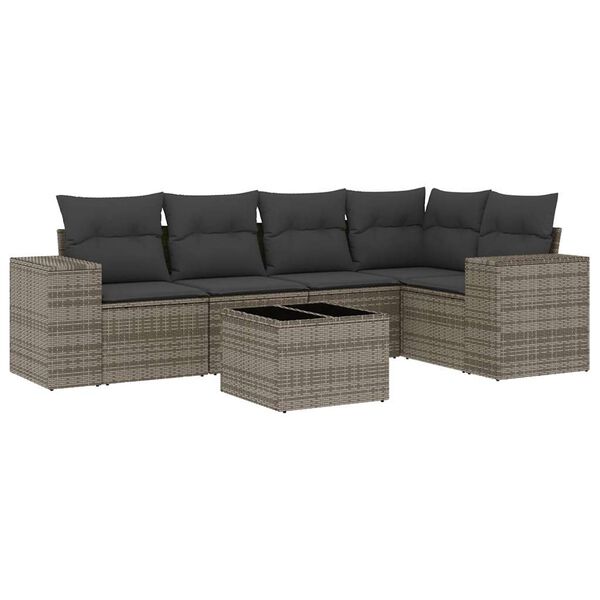 vidaXL 6 Piece Garden Sofa Set with Cushions Grey Poly Rattan