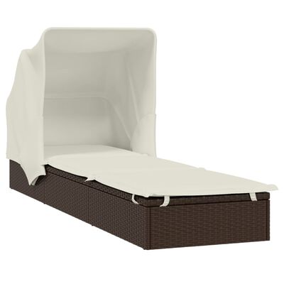 vidaXL Sunbed with Foldable Roof Brown 213x63x97 cm Poly Rattan