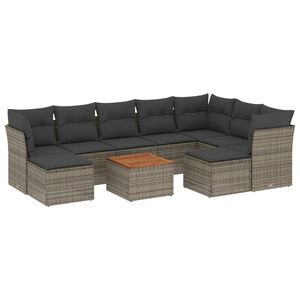 vidaXL 10 Piece Garden Sofa Set with Cushions Grey Poly Rattan