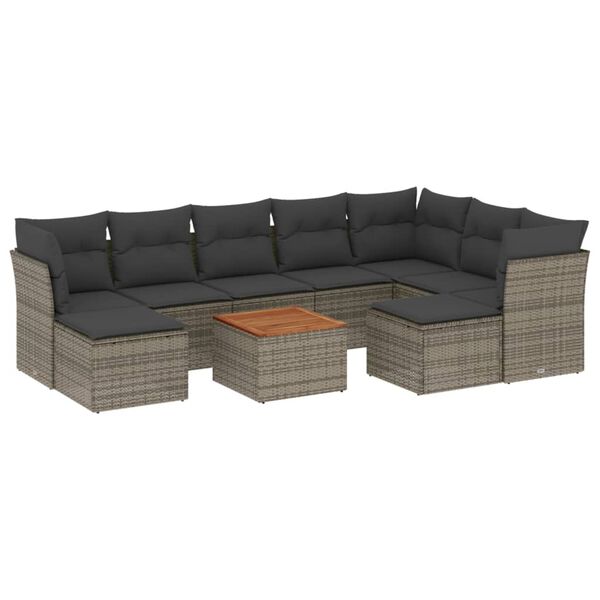 vidaXL 10 Piece Garden Sofa Set with Cushions Grey Poly Rattan
