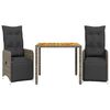 vidaXL 3 Piece Garden Bistro Set with Cushions Grey Poly Rattan