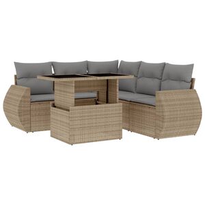 vidaXL 6 Piece Garden Sofa Set with Cushions Beige Poly Rattan