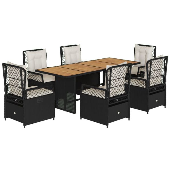 vidaXL 7 Piece Garden Dining Set with Cushions Black Poly Rattan