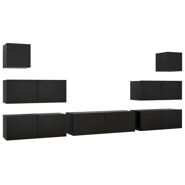 vidaXL 7 Piece TV Cabinet Set Black Engineered Wood