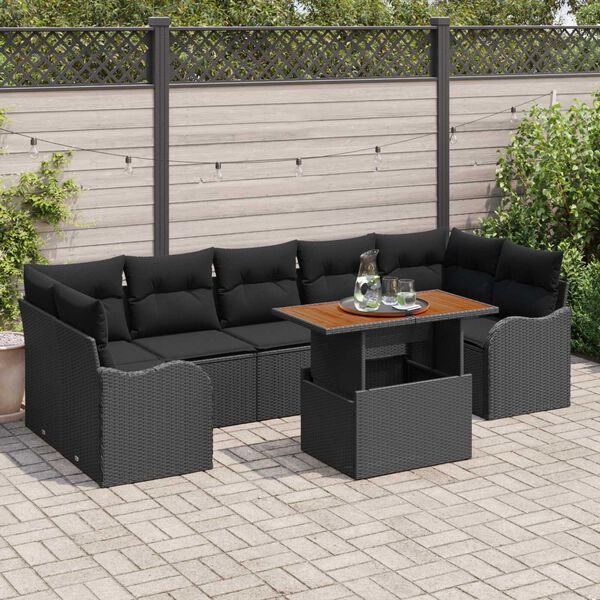 vidaXL Garden Sofa Set with Storage 8 pcs Black Poly rattan