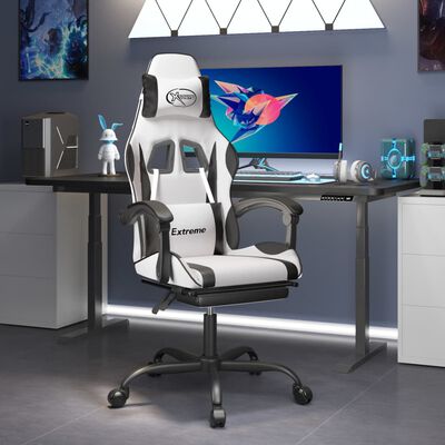 vidaXL Swivel Gaming Chair with Footrest White&Black Faux Leather