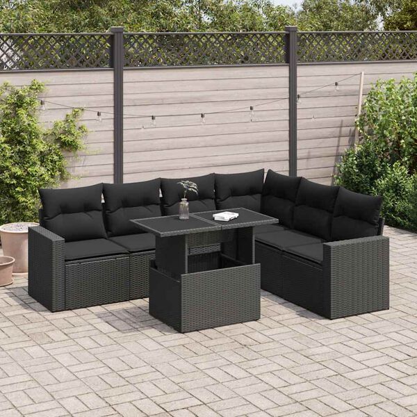 vidaXL 7 Piece Garden Sofa Set with Cushions Black Poly Rattan