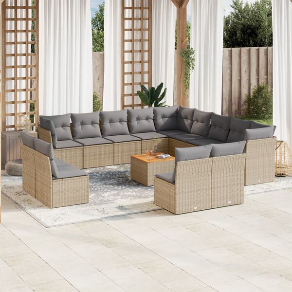vidaXL 14 Piece Garden Sofa Set with Cushions Mix Beige Poly Rattan