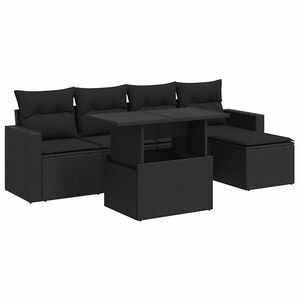 vidaXL 6 Piece Garden Sofa Set with Cushions Black Poly Rattan