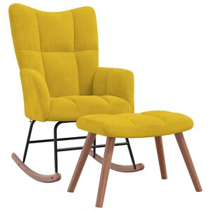 vidaXL Rocking Chair with a Stool Mustard Yellow Velvet