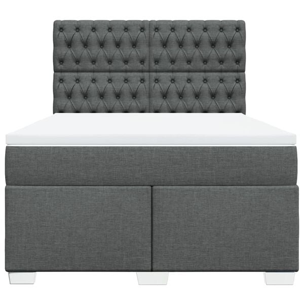 vidaXL Box Spring Bed with Mattress Dark Grey Double Fabric