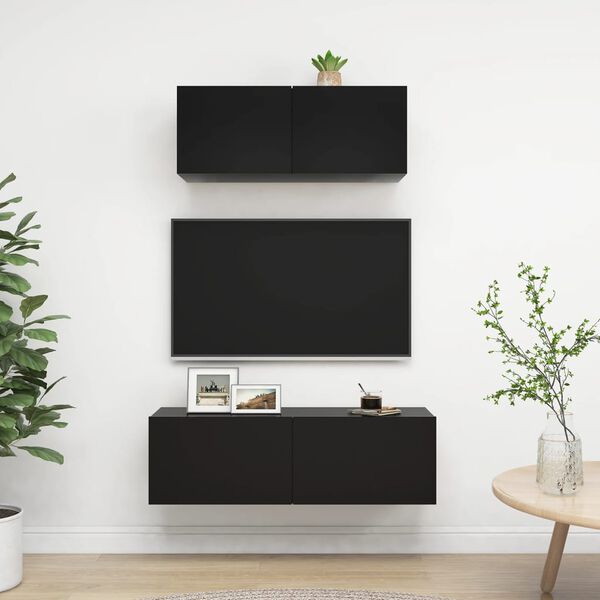 vidaXL 2 Piece TV Cabinet Set Black Engineered Wood
