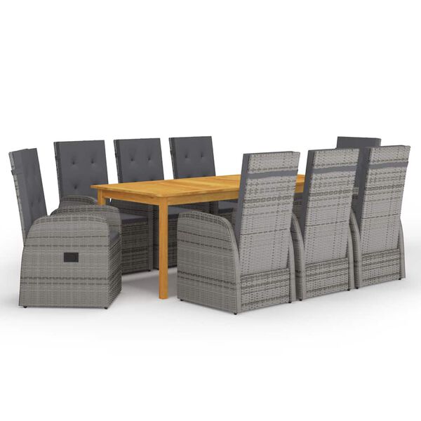 vidaXL 9 Piece Garden Dining Set Grey