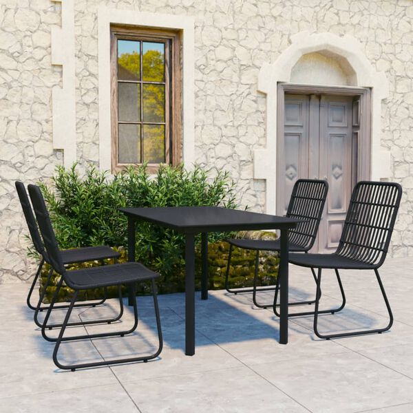 vidaXL 5 Piece Outdoor Dining Set Poly Rattan and Glass