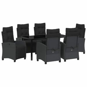 vidaXL Garden Dining Set with Cushion 7 pcs Black Poly Rattan