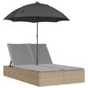 vidaXL Double Sun Lounger with Cushions&Parasol Beige Poly Rattan