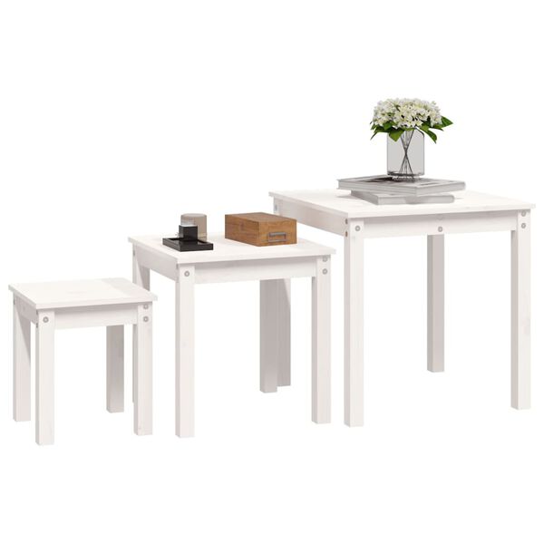 vidaXL Nesting Tables 3 pcs White Solid Wood Pine