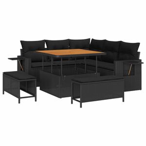 vidaXL Garden Sofa Set with Cushion 8 pcs Black Poly Rattan