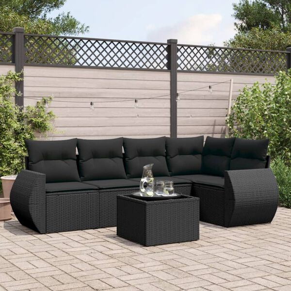 vidaXL 6 Piece Garden Sofa Set with Cushions Black Poly Rattan