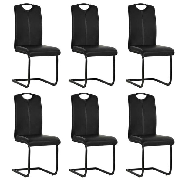 vidaXL Cantilever Dining Chairs 6 pcs Black Faux Leather