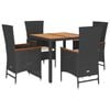 vidaXL 5 Piece Garden Dining Set with Cushions Black Poly Rattan