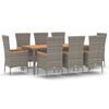 vidaXL 9 Piece Garden Dining Set with Cushions Grey Poly Rattan