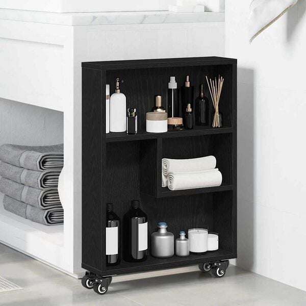 vidaXL Narrow Storage Trolley Black oak 48 x 13 x 68 cm