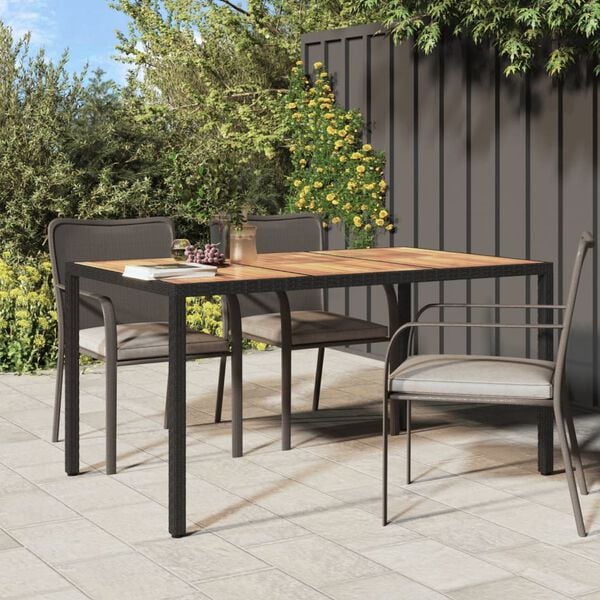 vidaXL Garden Table 150x90x75 cm Poly Rattan and Acacia Wood Black