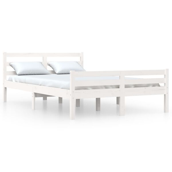 vidaXL Bed Frame without Mattress White Solid Wood 135x190 cm Double Double