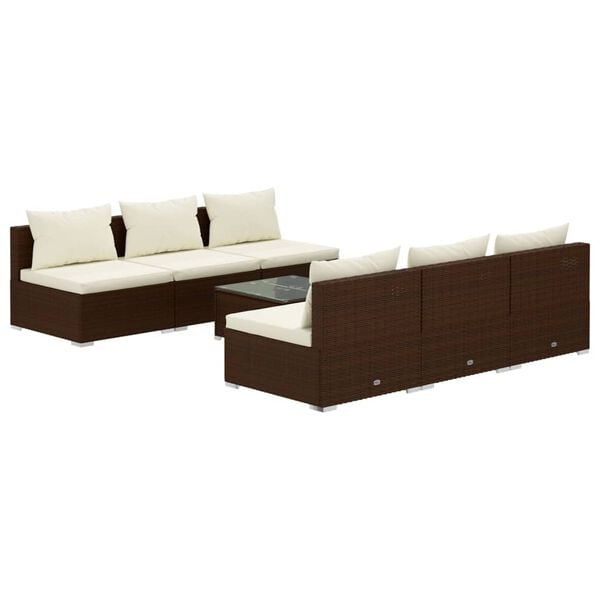 vidaXL 7 Piece Garden Lounge Set with Cushions Poly Rattan Brown