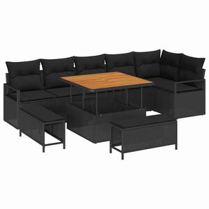 vidaXL Garden Sofa Set 9 pcs 8-Seater Black