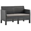 vidaXL 2-Seater Garden Sofa with Cushions Anthracite PP Rattan