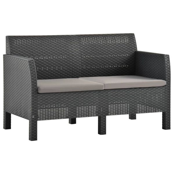 vidaXL 2-Seater Garden Sofa with Cushions Anthracite PP Rattan