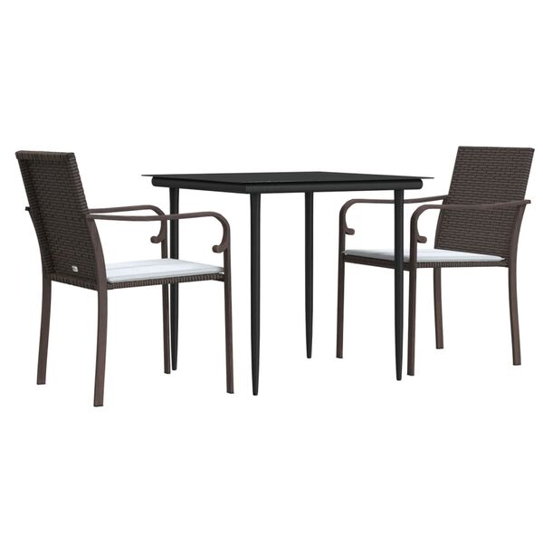 vidaXL 3 Piece Garden Dining Set with Cushions Poly Rattan and Steel