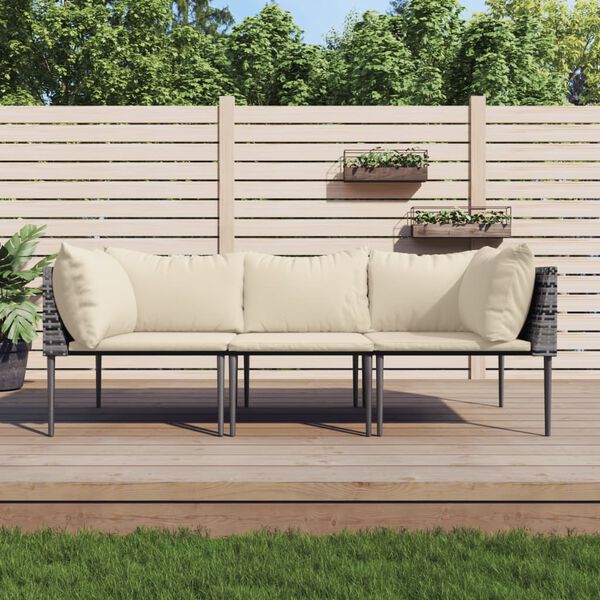 vidaXL 3 Piece Garden Lounge Set with Cushions Grey Poly Rattan