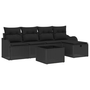 vidaXL Garden Sofa Set with Cushion 6 pcs Black Poly rattan