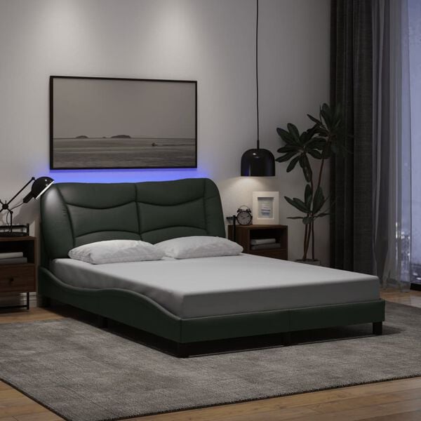 vidaXL Bed Frame with LED without Mattress "Hvar" Black 137x190 cm Double Fabric
