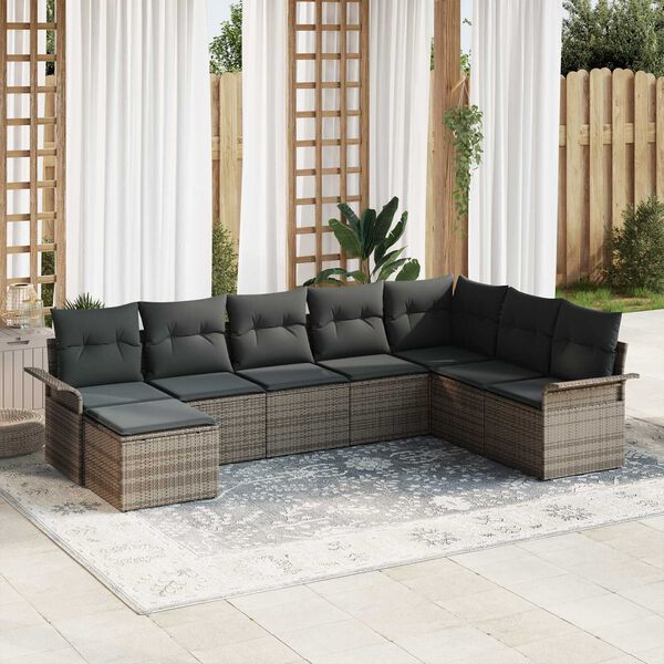 vidaXL Garden Sofa Set with Cushion 8 pcs Grey Poly rattan
