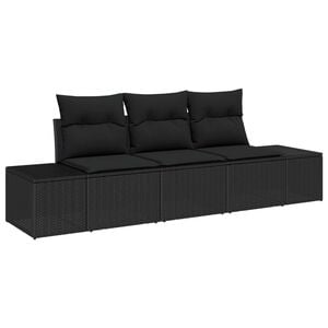 vidaXL Garden Sofa Set with Storage 3 pcs Black Poly Rattan