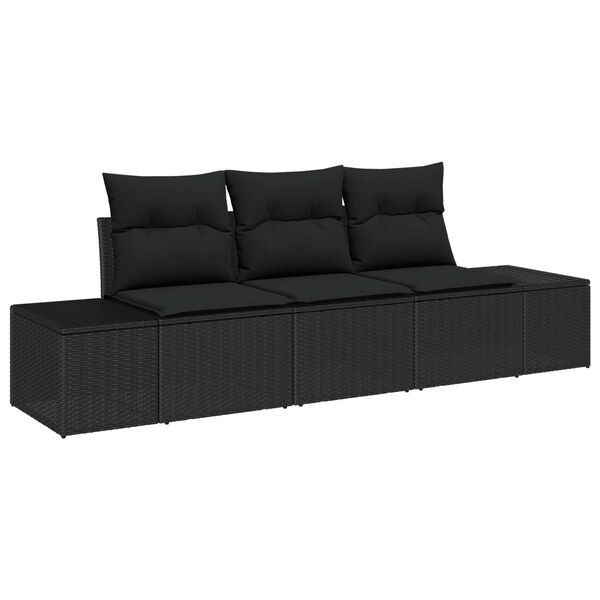 vidaXL Garden Sofa Set with Storage 3 pcs Black Poly Rattan