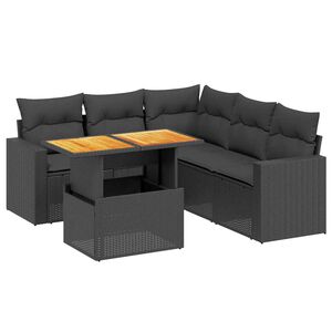 vidaXL 6 Piece Garden Sofa Set with Cushions Black Poly Rattan